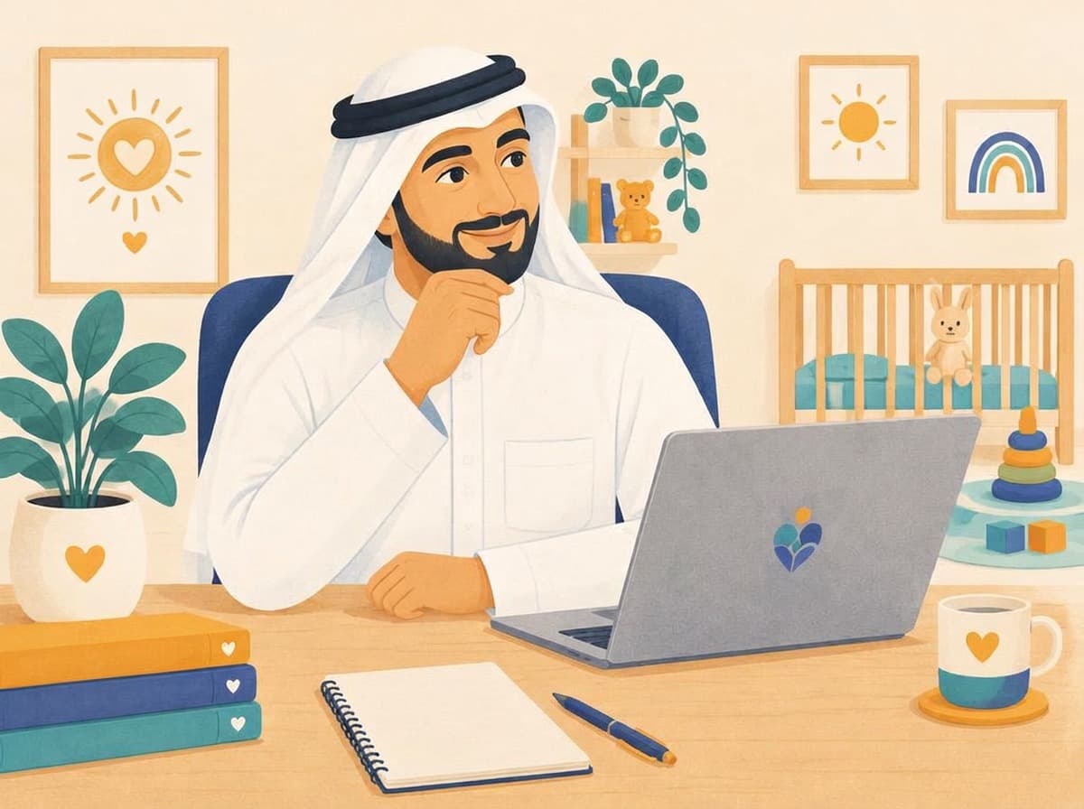 صاحب حضانة على مكتبه أمام حاسوبه